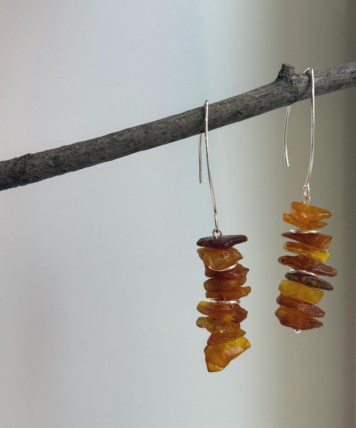 Elly’s Natural Amber Earring Chandeliers, Vintage design, 7cm high. S925 silver earrings.