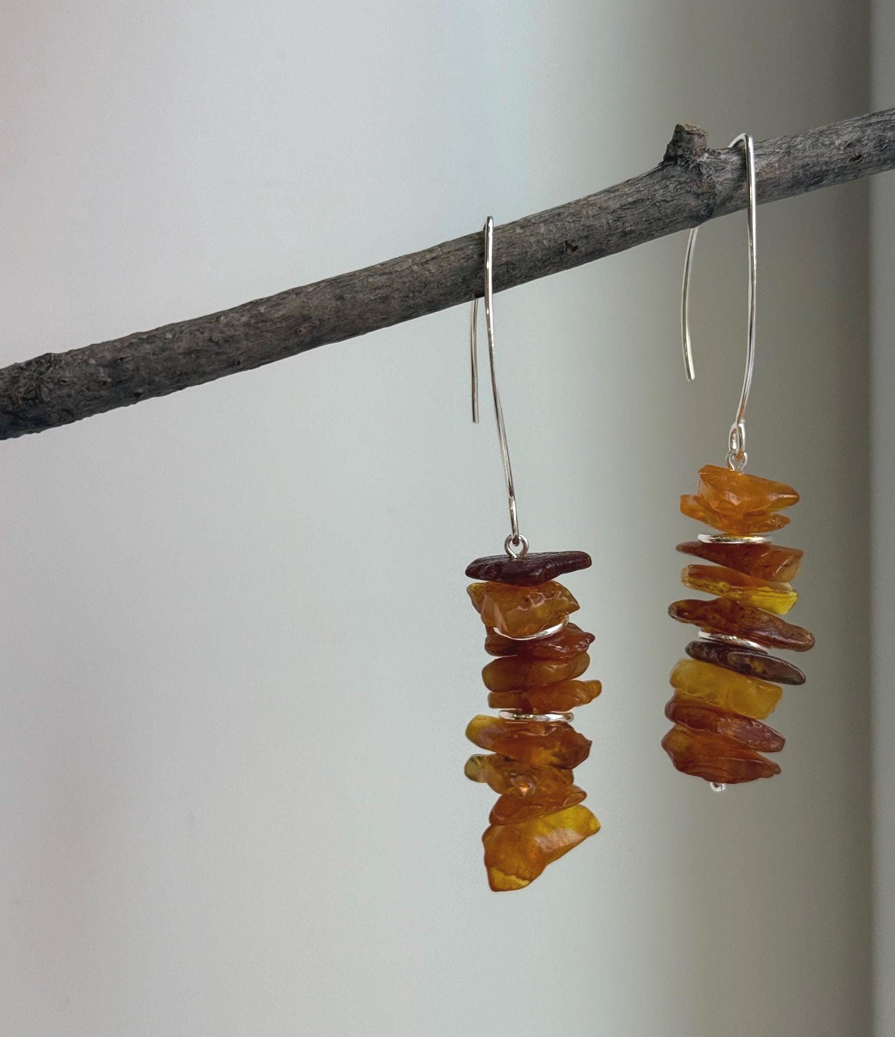 Elly’s Natural Amber Earring Chandeliers, Vintage design, 7cm high. S925 silver earrings.
