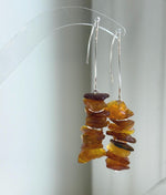 Elly’s Natural Amber Earring Chandeliers, Vintage design, 7cm high. S925 silver earrings.