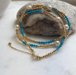 Elly’s 7pcs 6.7-7mm Akoya Golden ocean pearls Designed Necklace: Extreme luster mirrored, to 24” long, S925 silver Blue Apatite Necklace. gift for her daily office