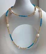 Elly’s 7pcs 6.7-7mm Akoya Golden ocean pearls Designed Necklace: Extreme luster mirrored, to 24” long, S925 silver Blue Apatite Necklace.