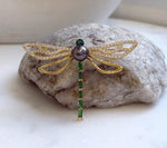 Elly’s Tahitian peacock purple Ocean Pearl dragonfly Brooch pendant 2in1: Extreme luster mirrored, 8.6mm, 6.2x4.4cm, gift for her birthday