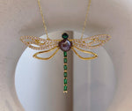 Elly’s Tahitian peacock purple Ocean Pearl dragonfly Brooch pendant 2in1: Extreme luster mirrored, 8.6mm, 6.2x4.4cm, gift for her party