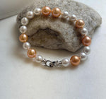 Elly’s 19pcs 8-10.2mm Natural Sunset peach gold White Edison Pearls Bracelet: Extreme luster mirrored, 8” knotted, S925 silver Bracelet. daily office colored pearls bracelet