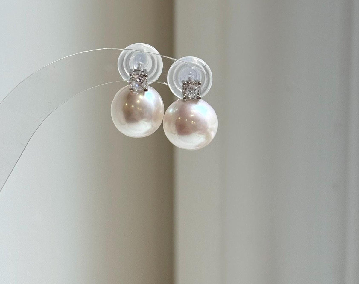 Elly’s 11.4mm Edison White Pearls Earrings: Extreme luster Mirrored, 1.5cm high, S925 silver earrings studs. high quality daily office white pearls earrings