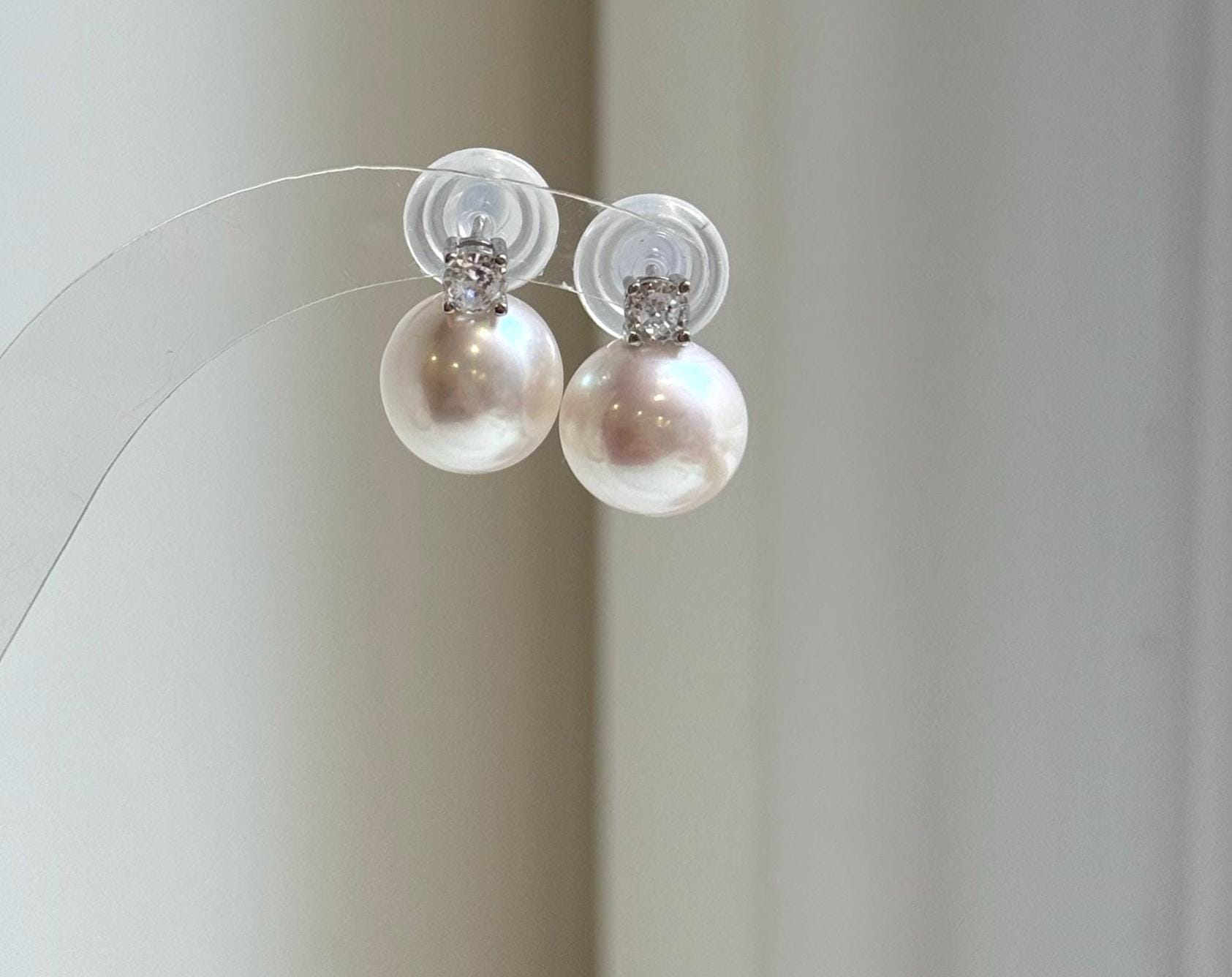 Elly’s 11.4mm Edison White Pearls Earrings: Extreme luster Mirrored, 1.5cm high, S925 silver earrings studs. high quality daily office white pearls earrings