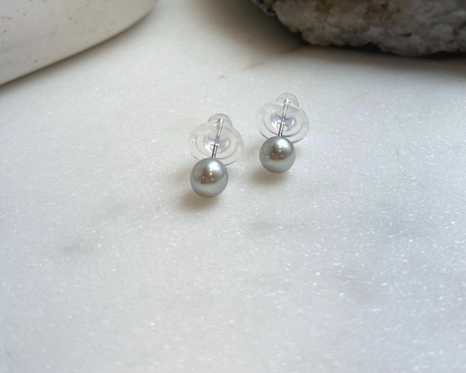 Elly’s 6.3mm Akoya ocean Natural Blue silver pearls earings: Extreme luster mirrored, s925 silver minimalist earrings studs.high quality daily office blue pearls earrings studs
