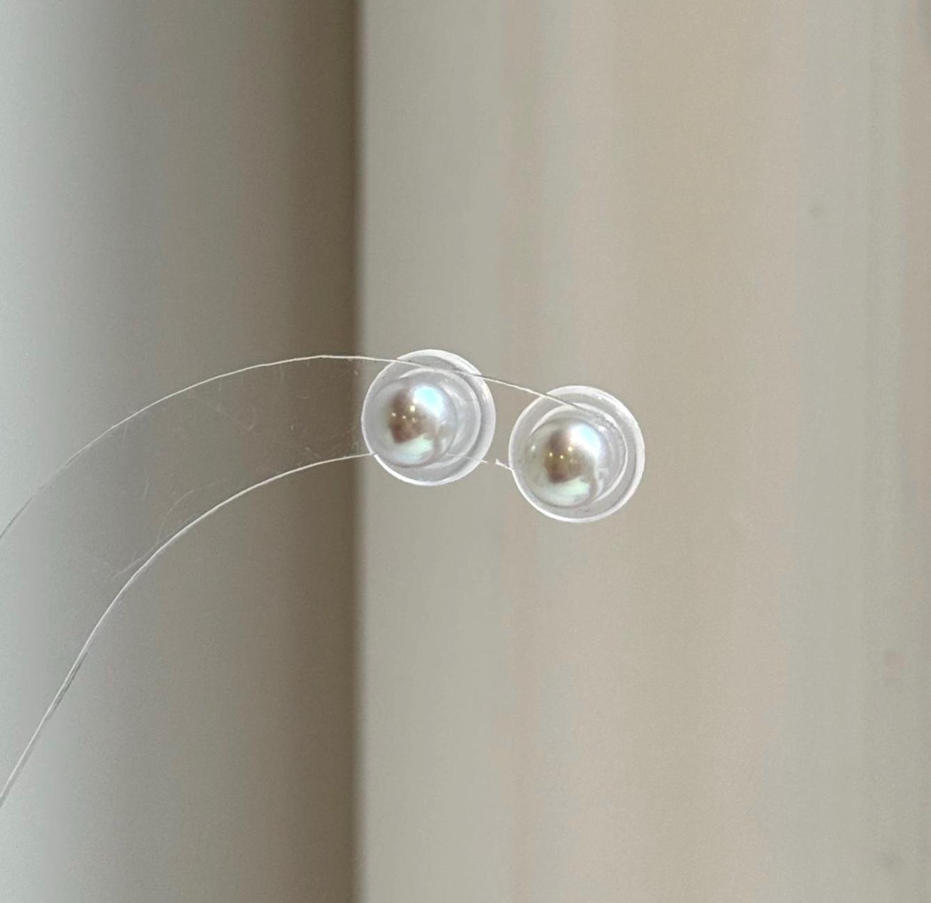 Elly’s 6.3mm Akoya ocean Natural Blue silver pearls earings: Extreme luster mirrored, s925 silver minimalist earrings studs.high quality daily office blue pearls earrings studs