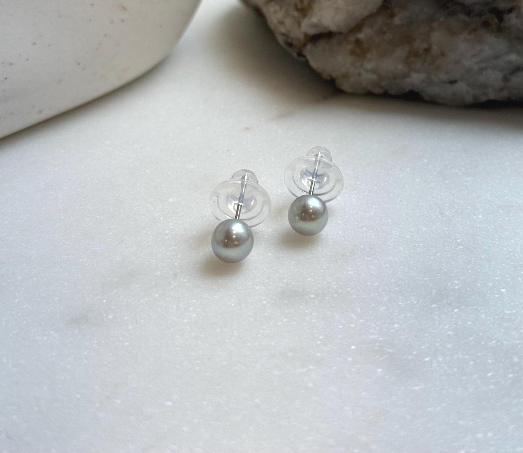 Elly’s 6.3mm Akoya ocean Natural Blue silver pearls earings: Extreme luster mirrored, s925 silver minimalist earrings studs.high quality daily office blue pearls earrings studs