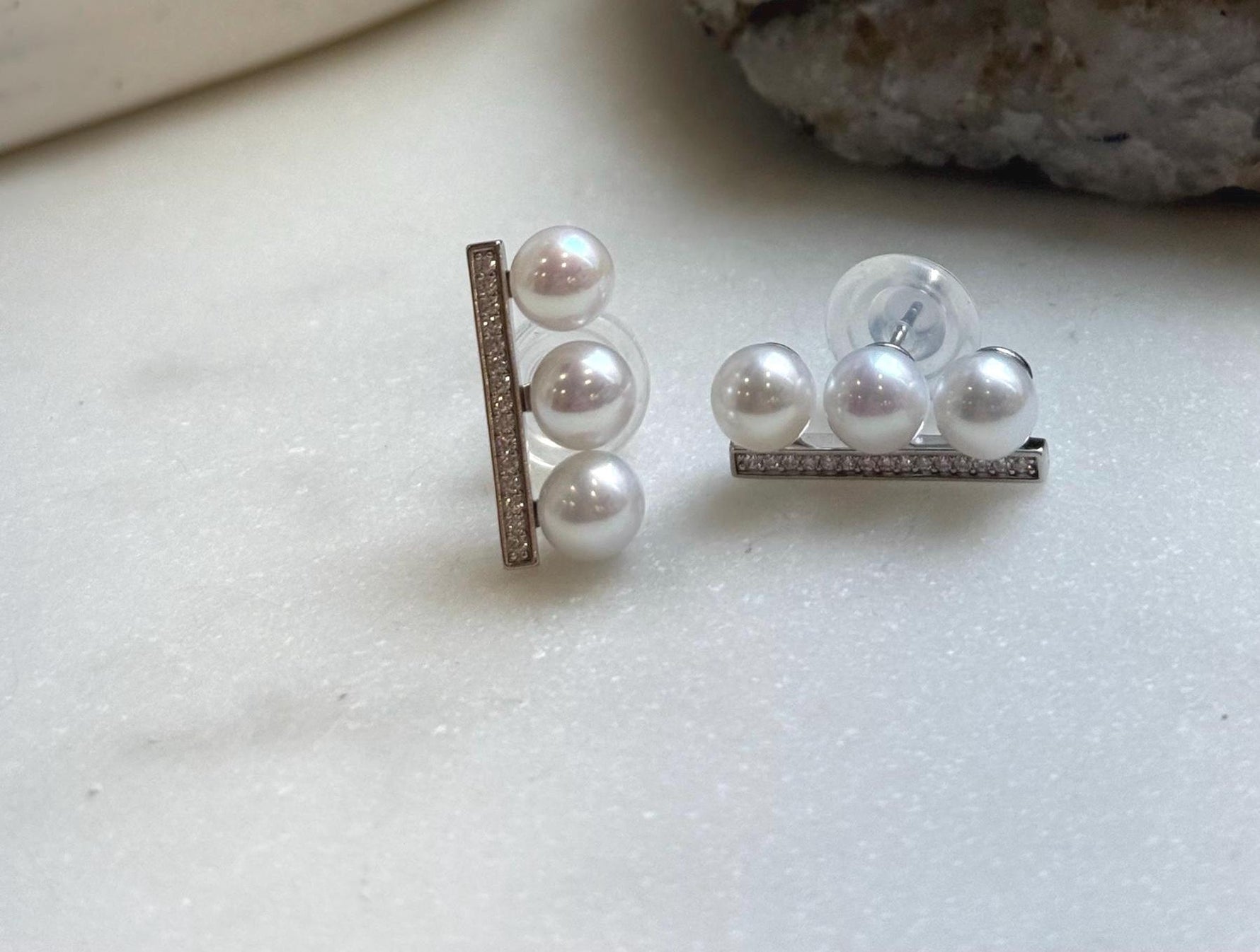 Elly’s 6pcs 6-6.2mm White Pearls Earrings: Extreme luster Mirrored, S925 silver earrings studs. Gift for her