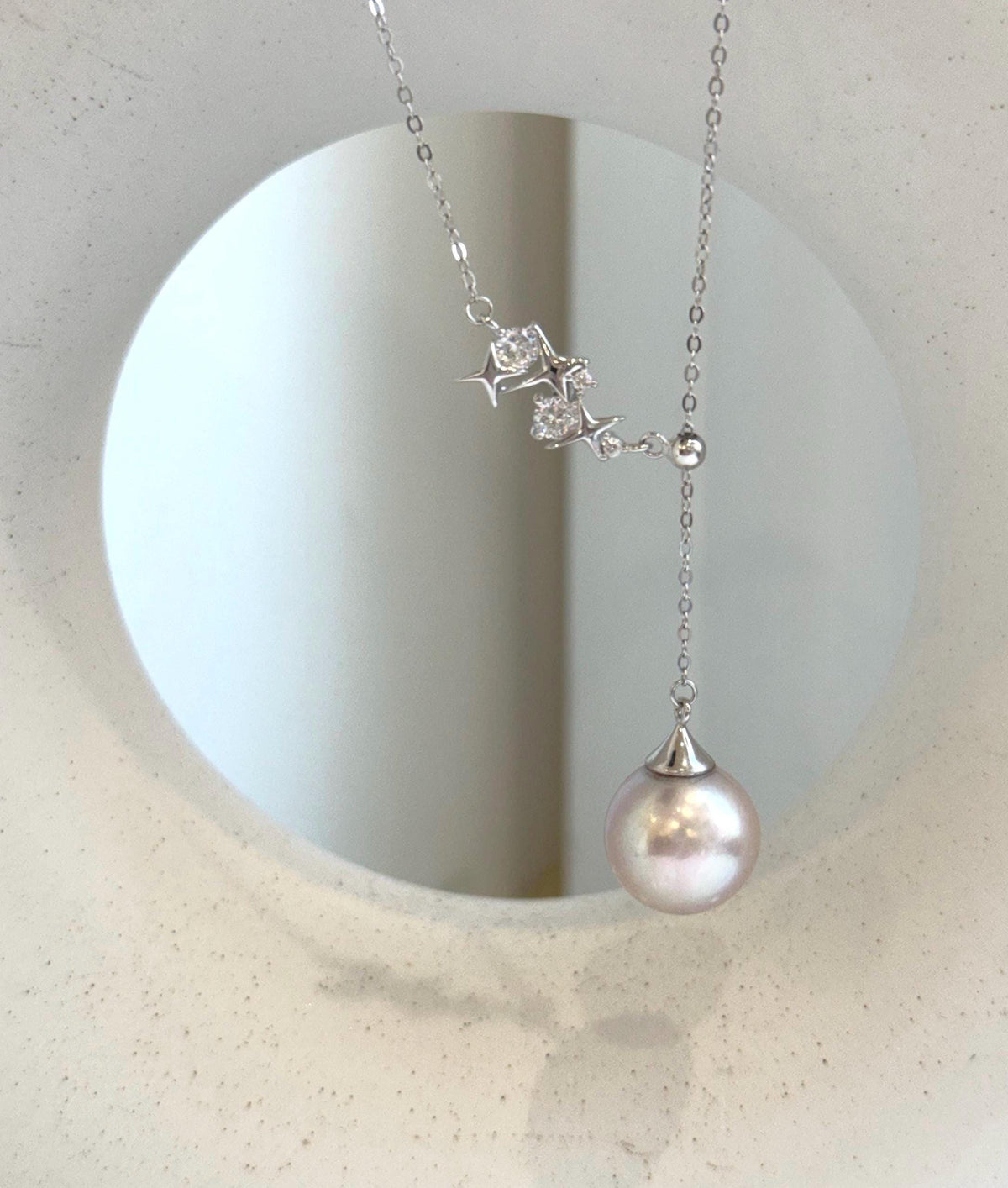 Elly’s 13.1mm Rose Edison Pearl pendant necklace set: Extreme luster mirrored, S925 silver Star Y-Lariat chain set. gift for her anniversary