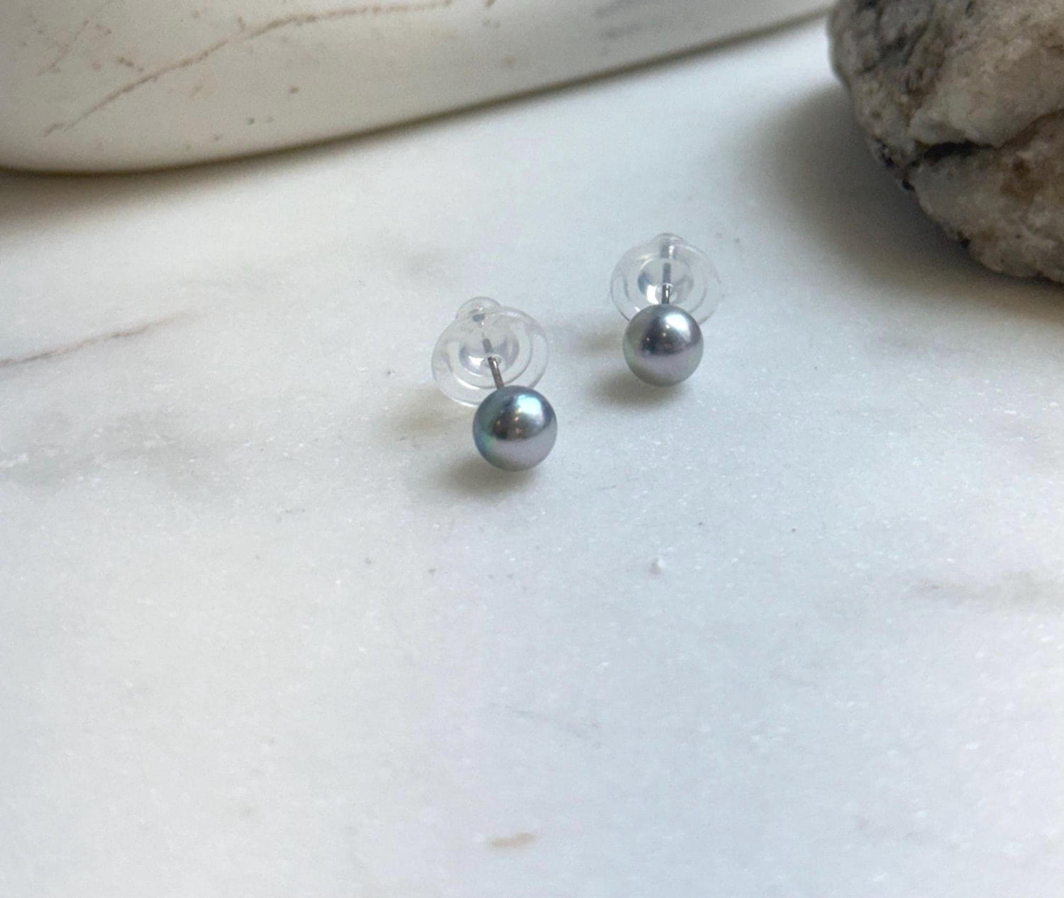 Elly’s 6.7mm Akoya ocean Natural Blue silver pearls earings: Extreme luster mirrored, s925 silver minimalist earrings studs. gift for her daily office earrings studs