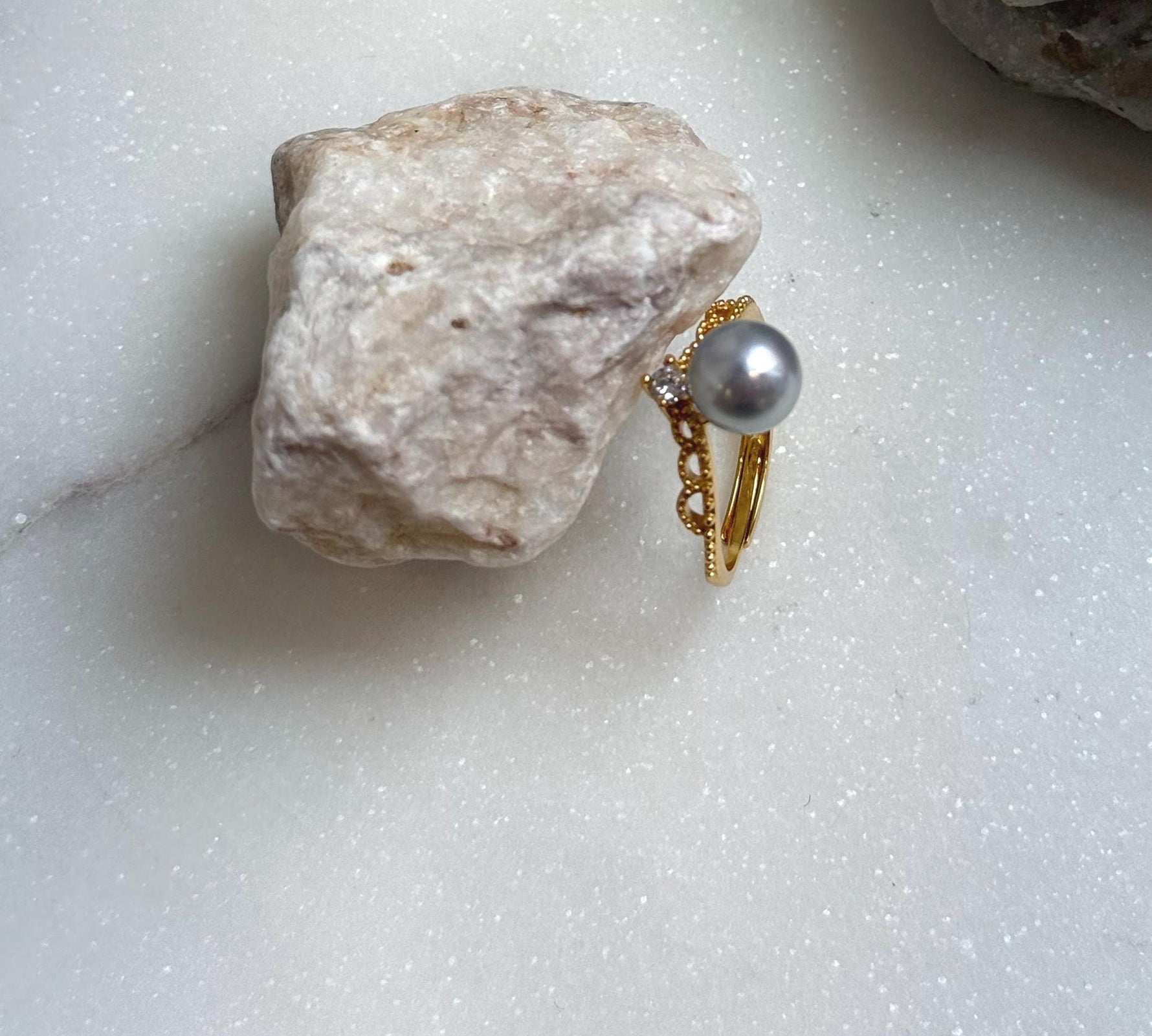 Elly’s 7.3mm Akoya blue silver ocean pearl Ring: Extreme luster mirrored, s925 silver adjustable ring. Pearl Jewelry Idea. gift for her high quality pearl ring