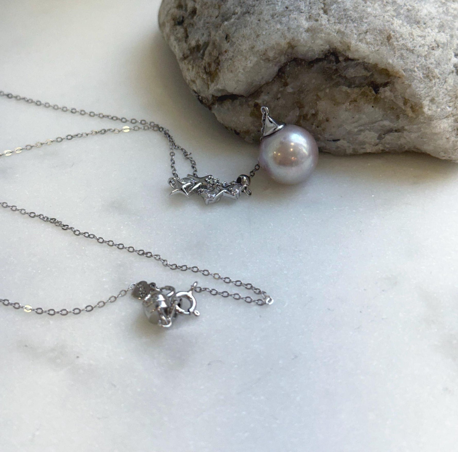 Elly’s 13.1mm Rose Edison Pearl pendant necklace set: Extreme luster mirrored, S925 silver Star Y-Lariat chain set. gift for her daily necklace