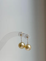 Elly’s Au750 18K gold South sea golden ocean pearls Earrings: Extreme luster mirrored, 11.1mm, 2.1cm,18k real gold earrings chandeliers. real gold pearls golden earrings high quality elegant gift for her statement
