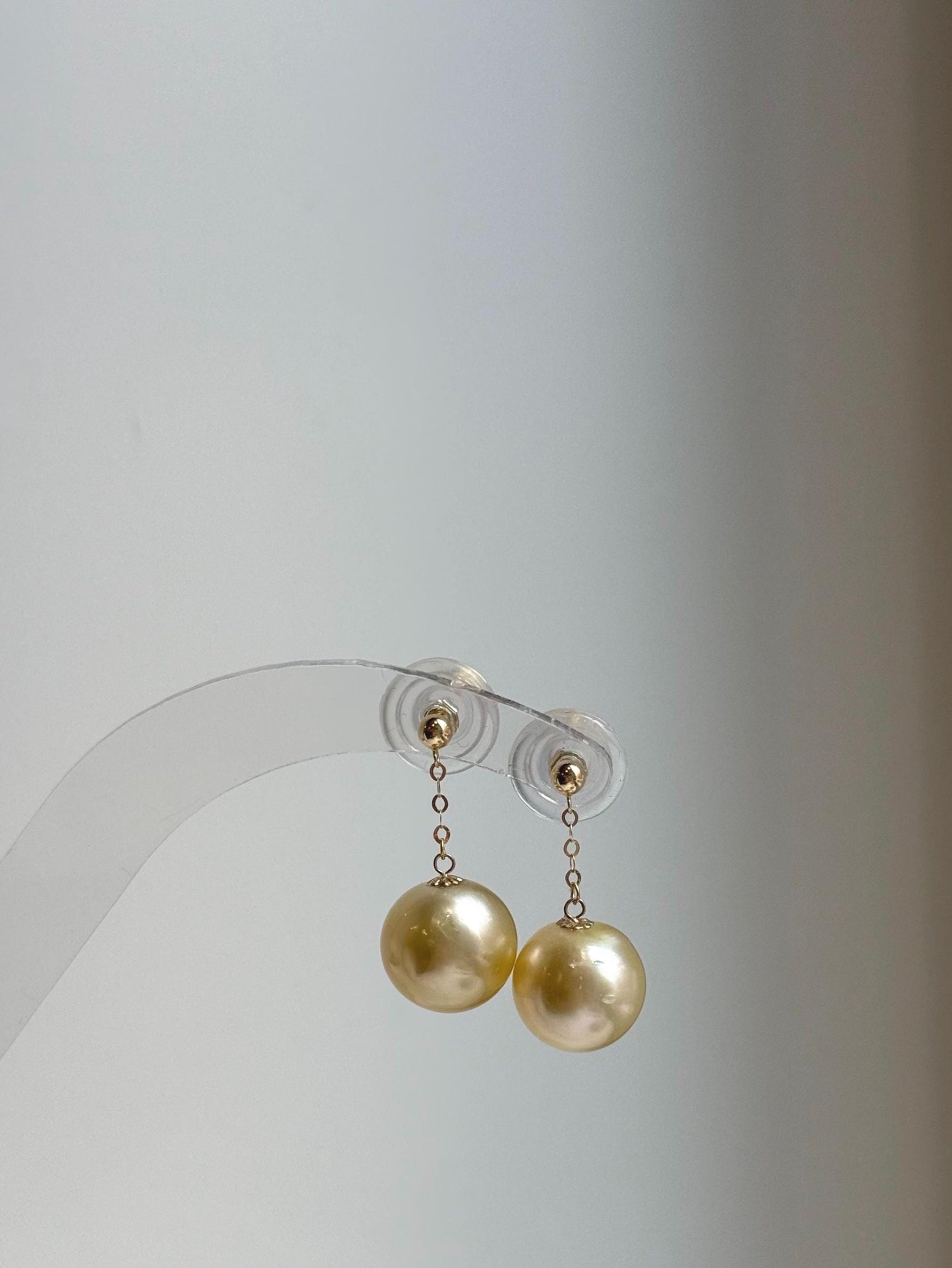Elly’s Au750 18K gold South sea golden ocean pearls Earrings: Extreme luster mirrored, 11.1mm, 2.1cm,18k real gold earrings chandeliers. real gold pearls golden earrings high quality elegant gift for her statement