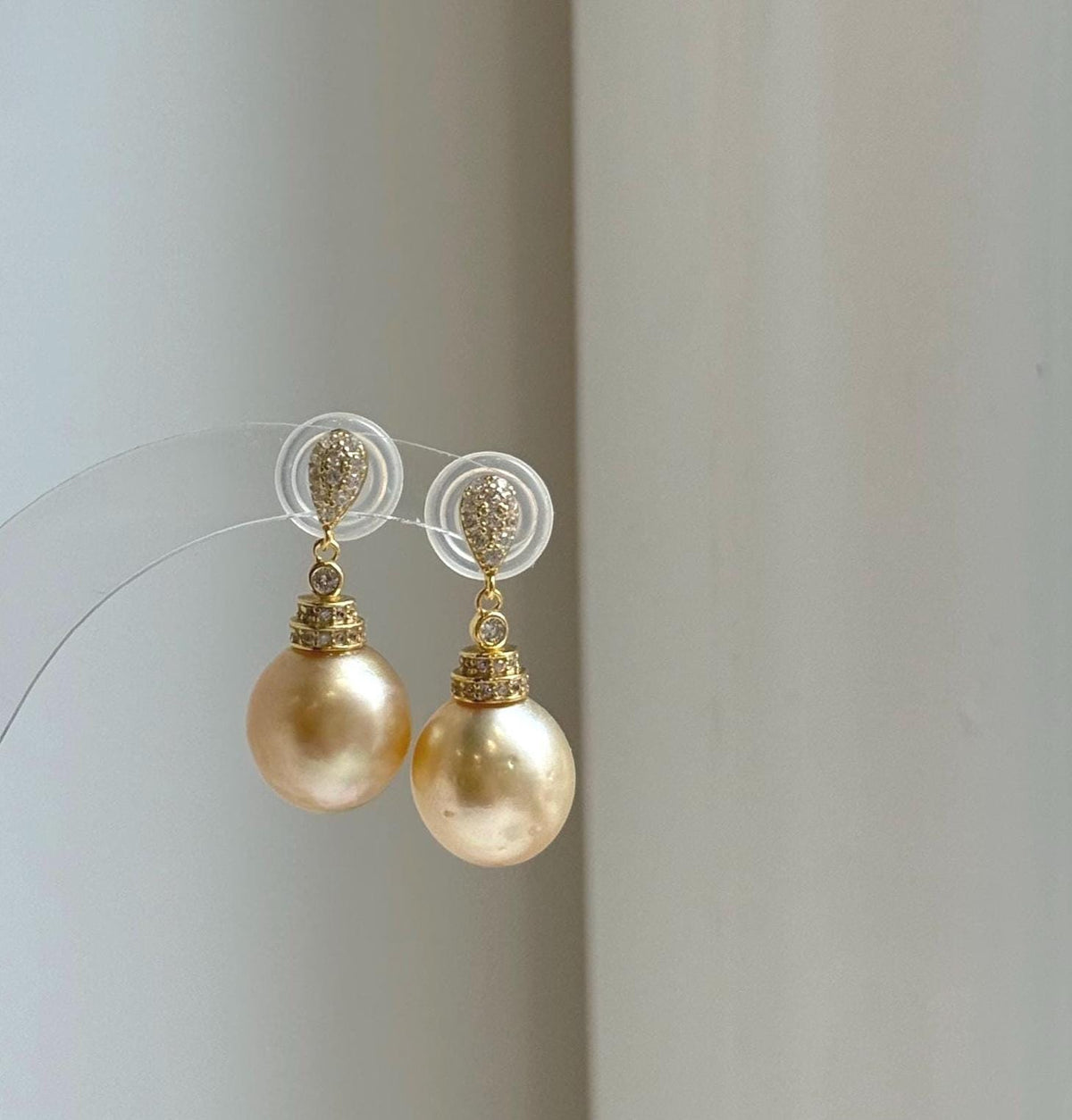 Elly’s 12.2mm South sea golden ocean Pearls Earrings: Extreme luster mirrored, 2.9cm high, S925 silver earrings chandeliers. gift for her daily golden pearls earrings