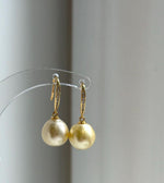 Elly’s 11.2mm Genius South sea golden ocean Pearls Earrings hooks: Extreme luster mirrored, 2.9cm high, S925 silver earrings. daily office golden pearls earrings