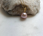 Elly’s 13.7mm Edison Rose Mauve Pearl Minimalist Pendant: Extreme luster mirrored, 2.3cm high, s925 silver pendant necklace set. gift for her daily office pendant