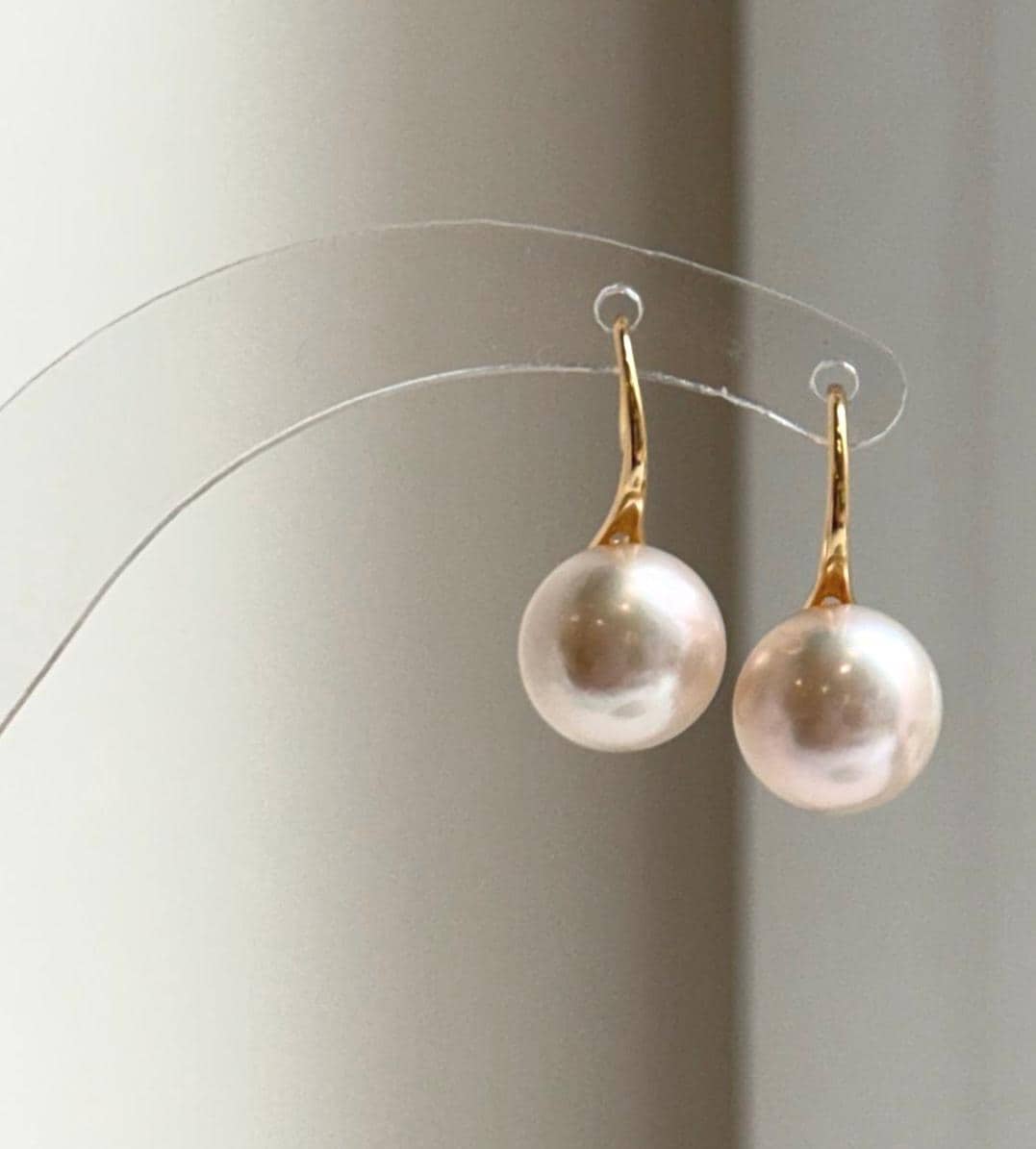Elly’s 10.3mm Edison Light rose Pearls High-heel Earrings hooks: Extreme luster Mirrored, 1.9cm high, S925 silver Classic earrings hooks. high quality pearls earrings gift for her