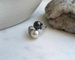 Elly’s Australian Ocean White Tahitian ocean Double pearls Ring: 9.2-10.2mm, Extreme luster mirrored, S925 Silver Adjustable Ring. gift for her daily office Ring