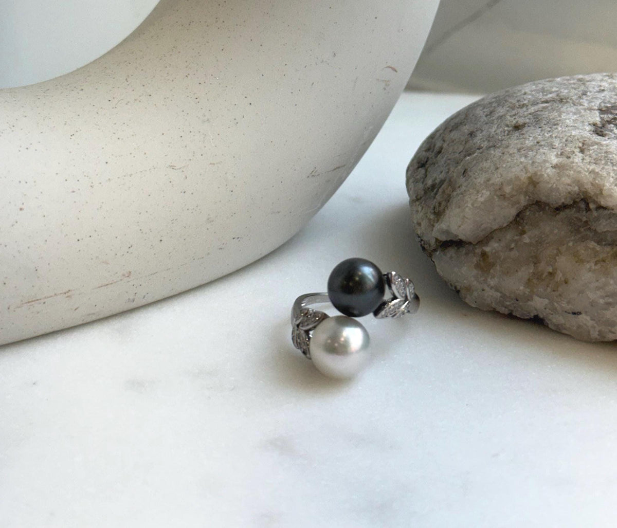 Elly’s Australian Ocean White Tahitian ocean Double pearls Ring: 9.2-10.2mm, Extreme luster mirrored, S925 Silver Adjustable Ring. gift for her