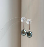 Elly’s 10.4mm Tahitian Peacock green hunter ocean pearls earrings: Extreme luster mirrored, S925 silver fireworks earrings. Pearl jewelry. gift for her
