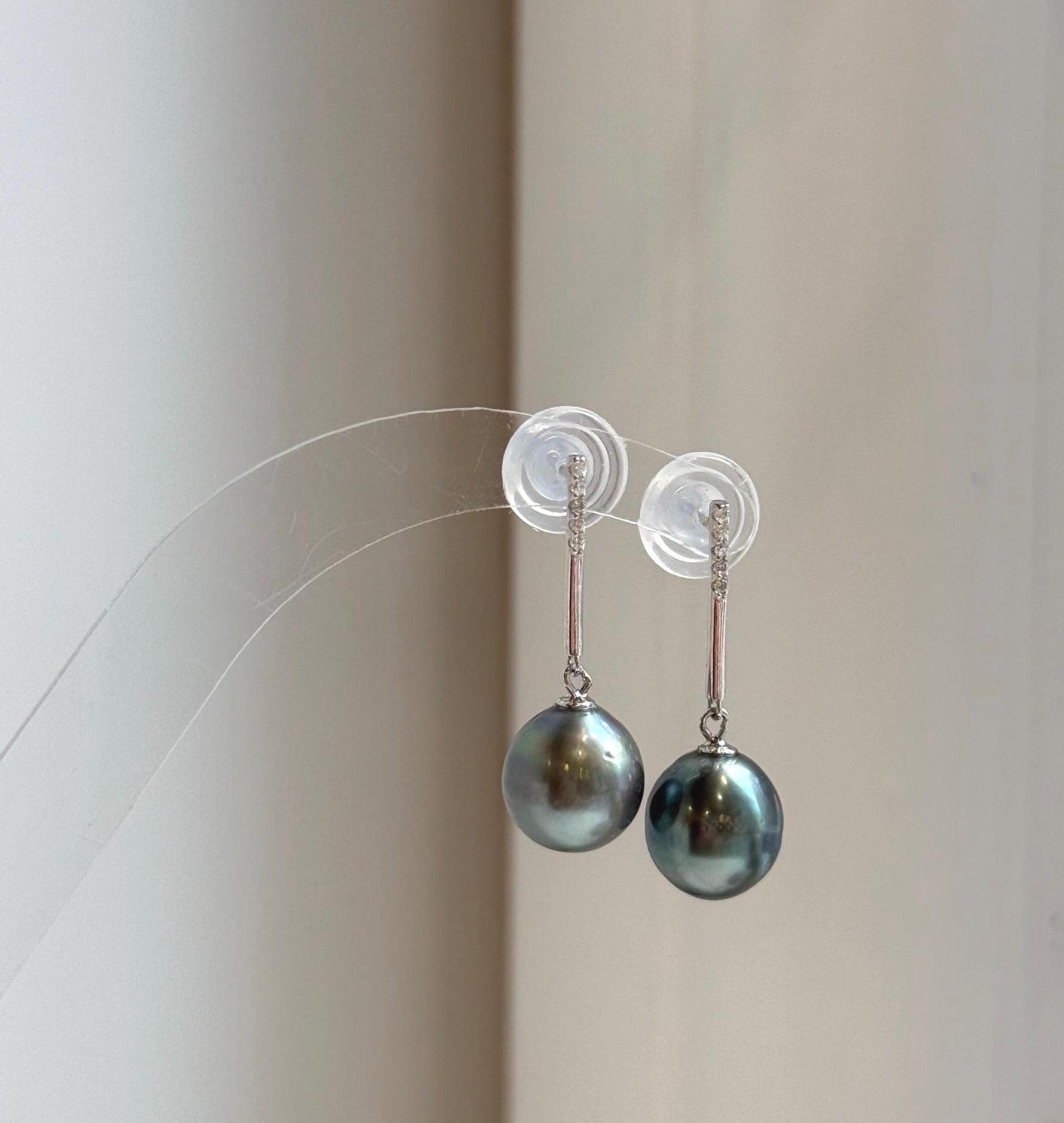 Elly’s 10.4mm Tahitian Peacock green hunter ocean pearls earrings: Extreme luster mirrored, S925 silver fireworks earrings. Pearl jewelry. gift for her