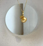 Elly’s 12.8mm South Sea Golden ocean Pearl Gourd pendant: Strong luster, 1.8cm high, S925 silver chain set. gift for her