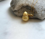 Elly’s 12.8mm South Sea Golden ocean Pearl Gourd pendant: Strong luster, 1.8cm high, S925 silver chain set. gift for her
