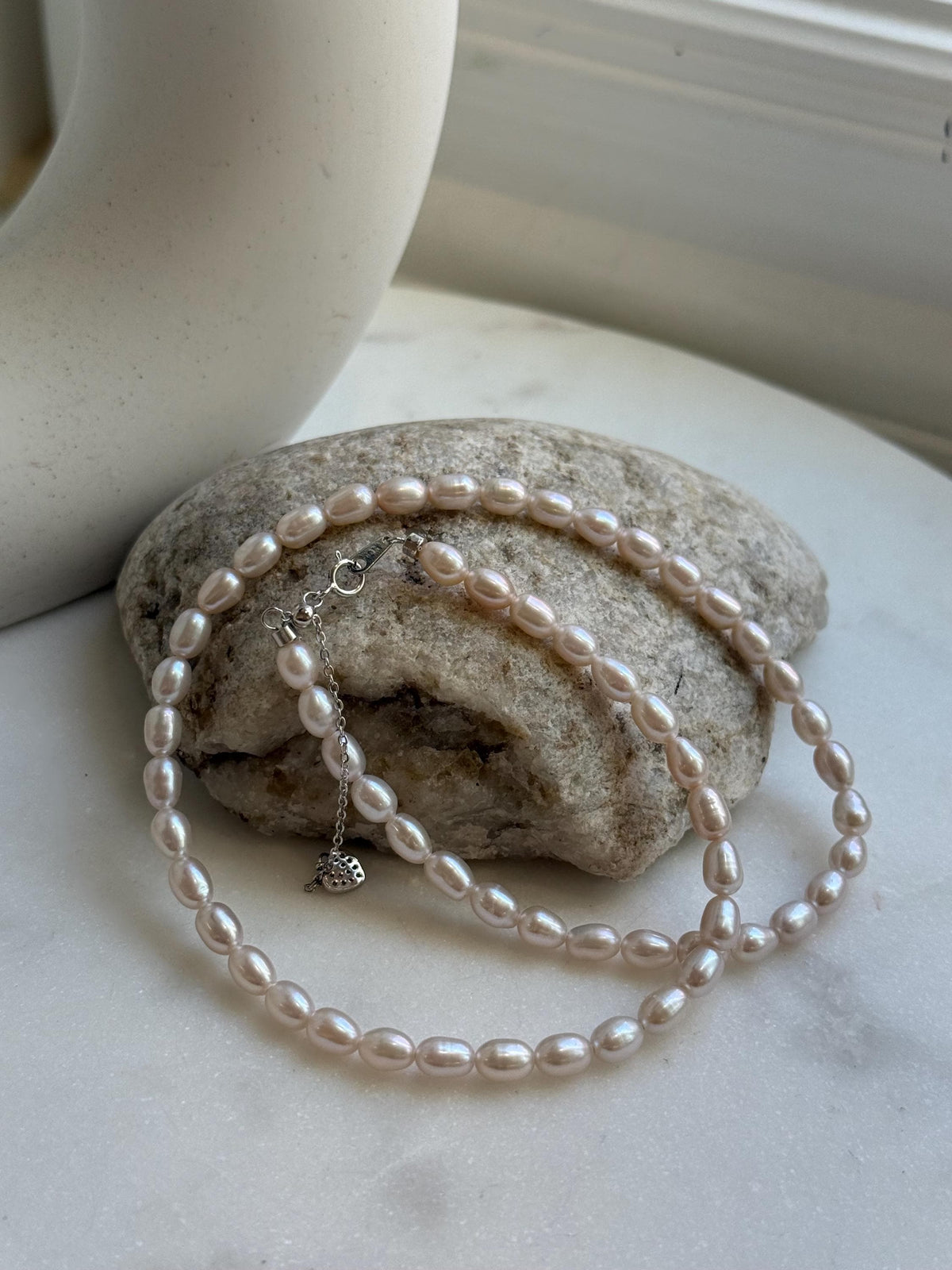 Elly’s 4.5-5mm Akoya ivory rice Keshi pearls necklace:Extreme luster mirrored, to 17.9”, S925 silver necklace strand. gift for her