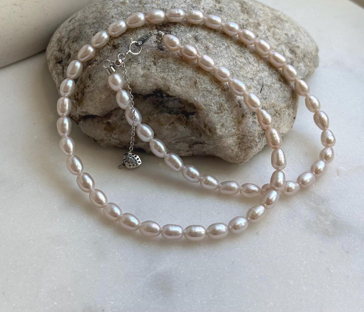 Elly’s 4.5-5mm Akoya ivory rice Keshi pearls necklace:Extreme luster mirrored, to 17.9”, S925 silver necklace strand. gift for her