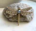 Elly’s Tahitian platinum Ocean Pearl dragonfly Brooch pendant 2in1: Extreme luster mirrored, 9.3mm, 7x5cm, gift for her anniversary