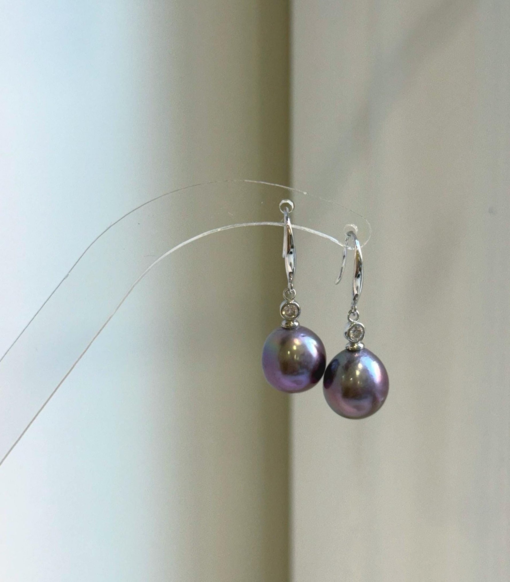 Elly’s Insale 11.1mm purple Edison Pearls Earrings hooks: Extreme luster Mirrored, 3cm high, S925 silver dangle earrings.gift for her birthday