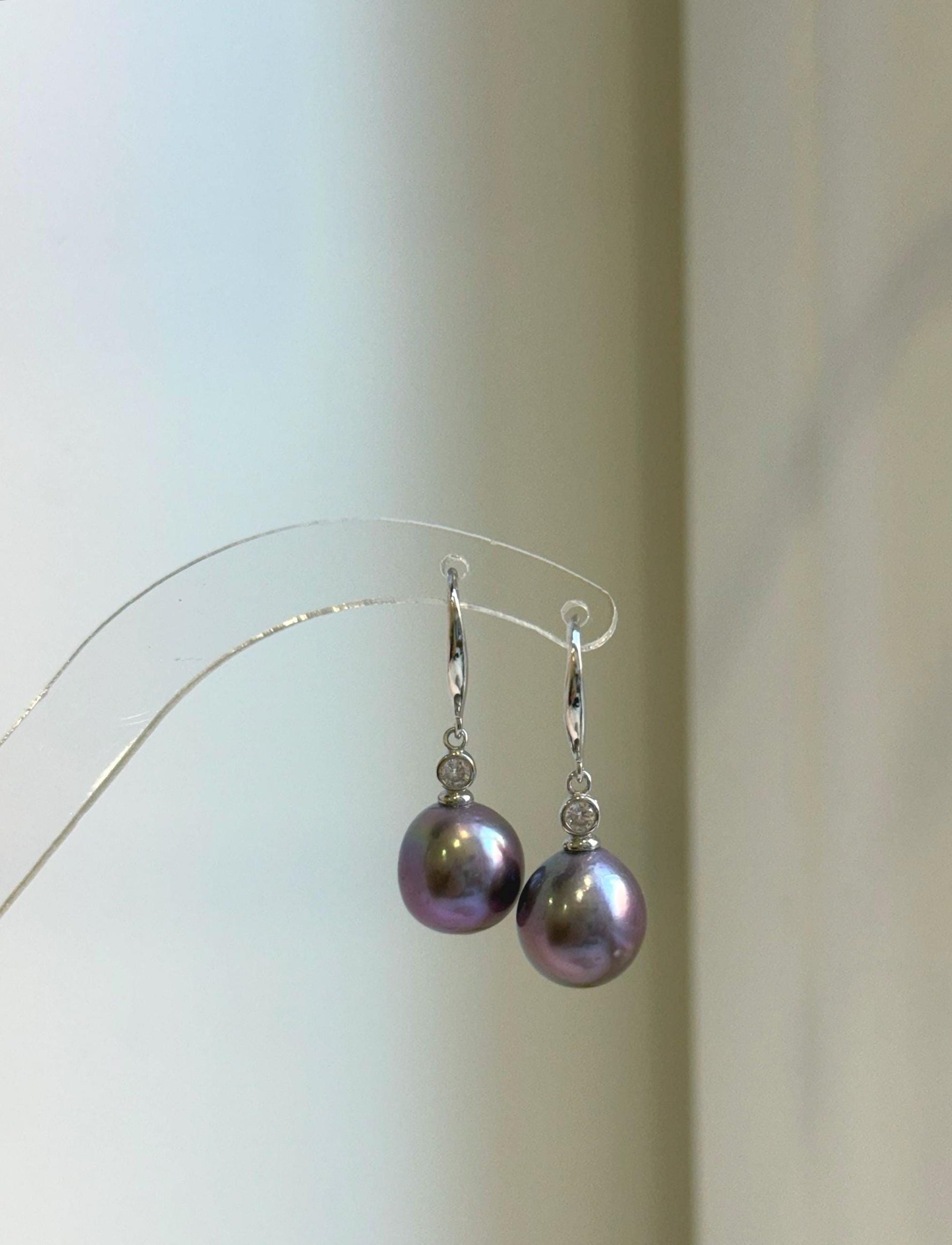 Elly’s Insale 11.1mm purple Edison Pearls Earrings hooks: Extreme luster Mirrored, 3cm high, S925 silver dangle earrings.gift for her daily office pearls earrings