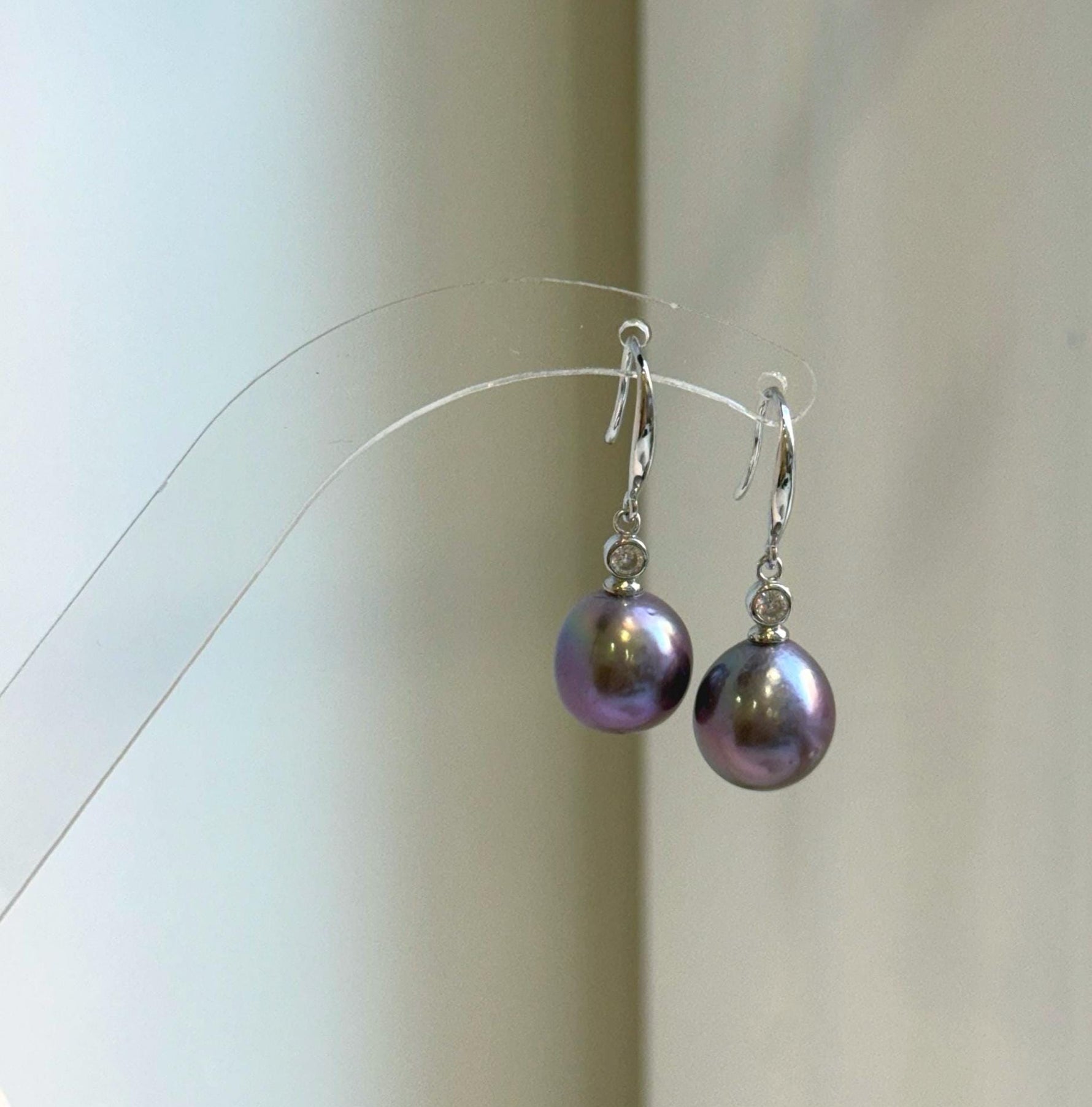 Elly’s Insale 11.1mm purple Edison Pearls Earrings hooks: Extreme luster Mirrored, 3cm high, S925 silver dangle earrings.gift for her daily office pearls earrings