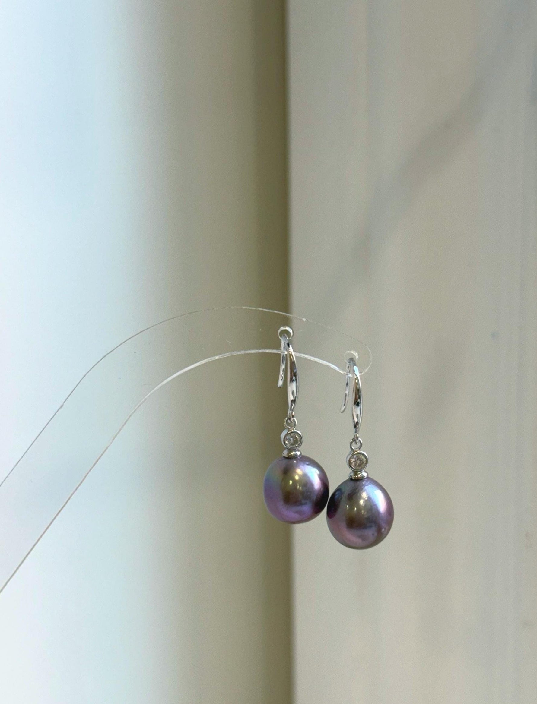Elly’s Insale 11.1mm purple Edison Pearls Earrings hooks: Extreme luster Mirrored, 3cm high, S925 silver dangle earrings.gift for her daily office pearls earrings