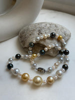 Elly’s 55pcs Multicolor ocean pearls necklace:Extreme luster mirrored, knotted, 18.7”, S925 silver necklace strand. high quality multicolor ocean pearls necklace strand