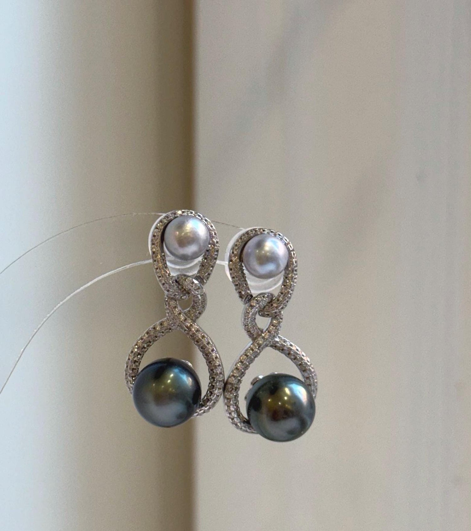 Elly’s 6.5-9.9mm Tahitian Akoya ocean Pearls Earrings Chandeliers: Extreme luster Mirrored,S925 silver cool earrings. gift for her birthday