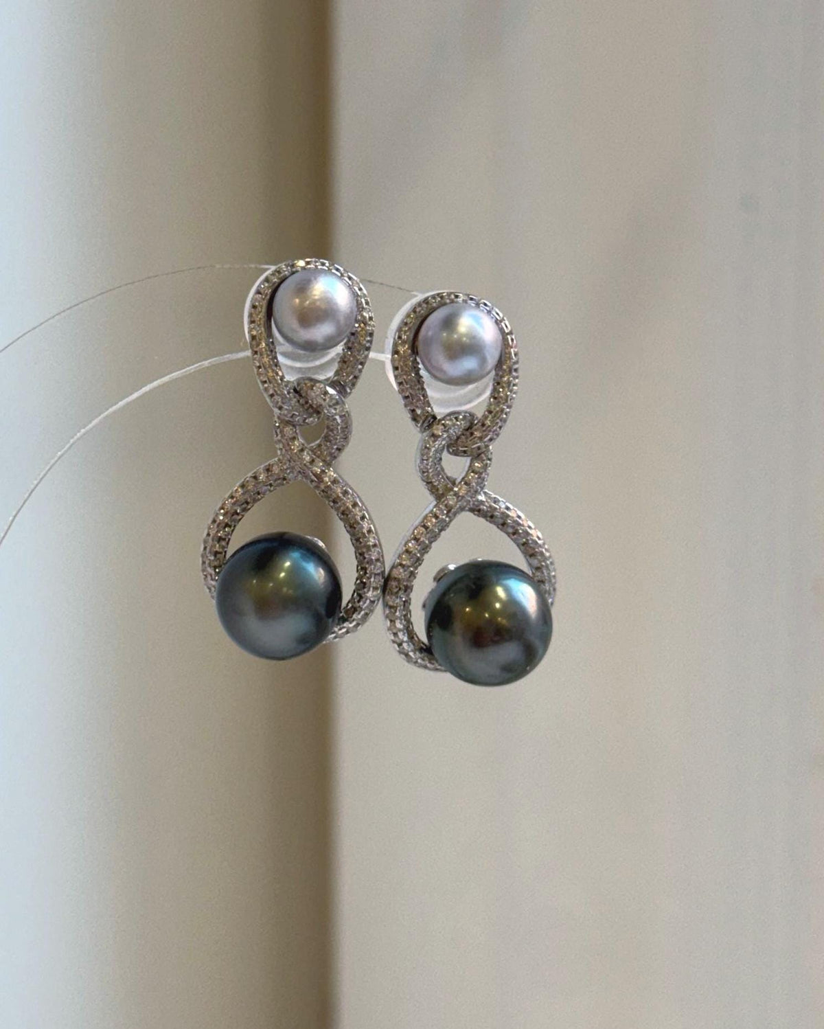 Elly’s 6.5-9.9mm Tahitian Akoya ocean Pearls Earrings Chandeliers: Extreme luster Mirrored,S925 silver cool earrings. gift for her daily office earrings