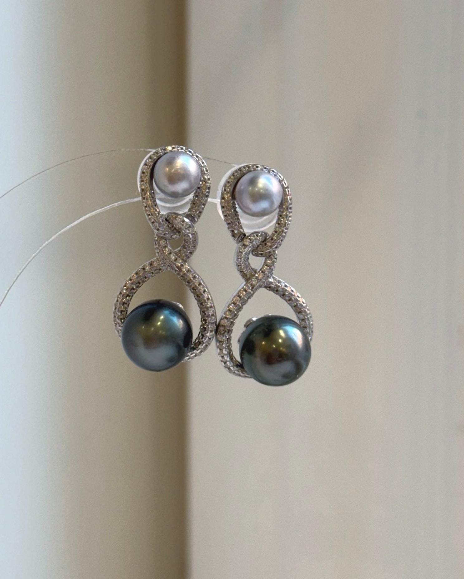 Elly’s 6.5-9.9mm Tahitian Akoya ocean Pearls Earrings Chandeliers: Extreme luster Mirrored,S925 silver cool earrings. gift for her daily office earrings