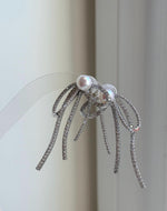 Elly’s 7.7mm white pearls butterfly bow earrings: Extreme luster mirrored, 3x5cm, S925 silver studs copper earrings. Pearl jewelry.