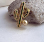 Elly’s South sea ultra golden pearl brooch: Extreme luster mirrored, 9.2mm, 2.6x4.4cm, Cactus design Brooch. gift for her birthday