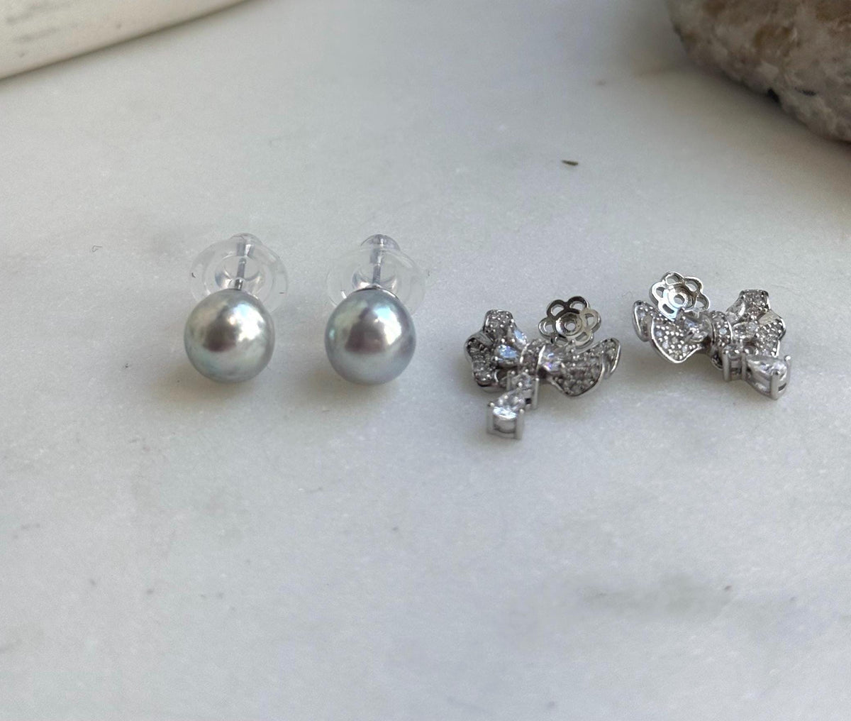 Elly’s Set of 8.6mm Akoya Ocean Pearls Earrings Studs and Jacket: Extreme luster Mirrored, 1.5x2cm, S925 silver Earrings jacket and studs.gift for her