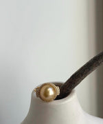 Elly’s 11.3mm South sea deep golden ocean pearl Ring: Extreme luster mirrored, S925 silver with gold plated adjustable Vintage Ring. gift for her