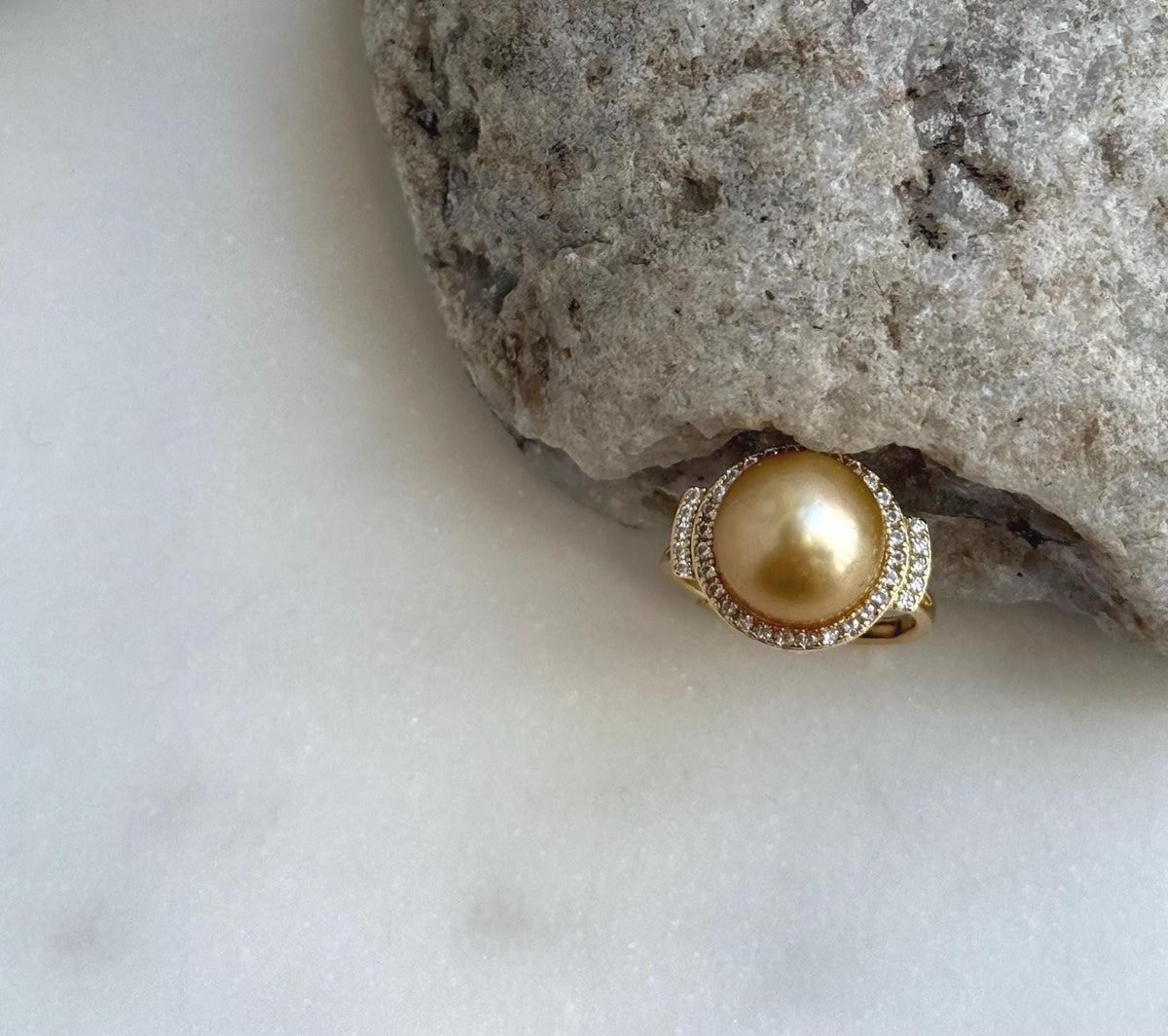 Elly’s 11.3mm South sea deep golden ocean pearl Ring: Extreme luster mirrored, S925 silver with gold plated adjustable Vintage Ring. gift for her