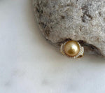 Elly’s 11.3mm South sea deep golden ocean pearl Ring: Extreme luster mirrored, S925 silver with gold plated adjustable Vintage Ring. gift for her