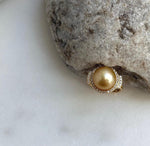 Elly’s 11.3mm South sea deep golden ocean pearl Ring: Extreme luster mirrored, S925 silver with gold plated adjustable Vintage Ring. gift for her