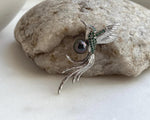 Elly’s Tahitian peacock hunter purple Ocean Pearl Bird Brooch pendant 2in1: Extreme luster mirrored, gift for her daily office brooch