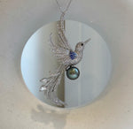 Elly’s Tahitian peacock hunter Ocean Pearl Bird Brooch pendant 2in1: Extreme luster mirrored, 10.5mm, 6.5x6cm, no chain. gift for her